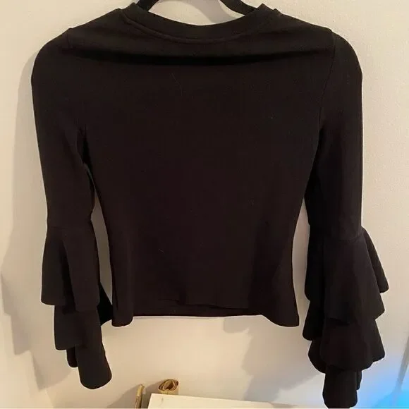 SHEIN Black Long Sleeve Top With Ruffles Sleeves • sz Small - Picture 2 of 4